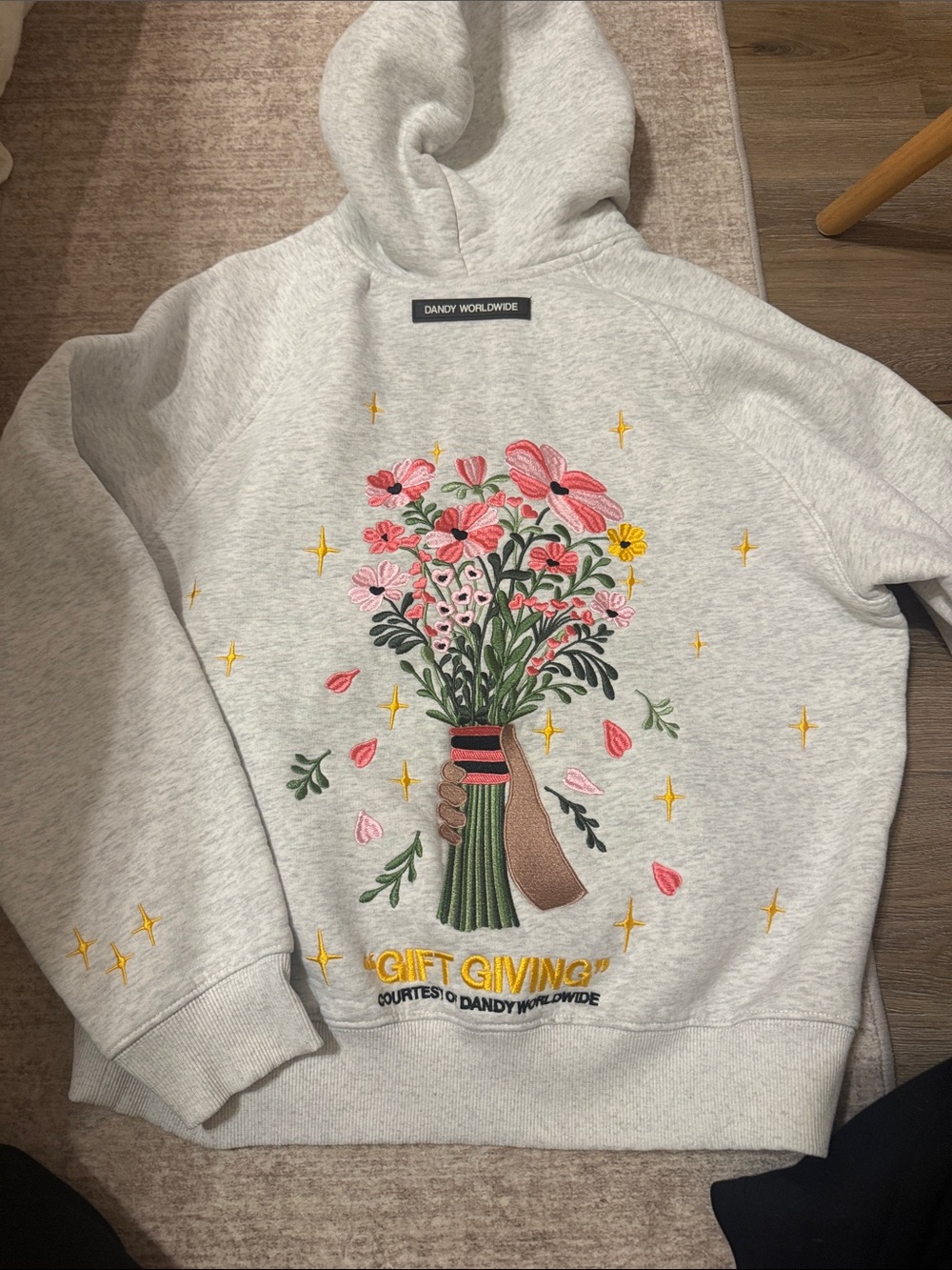 DANDY WORLDWIDE Gray Floral Embroidered Crewneck Hoodie Sweater